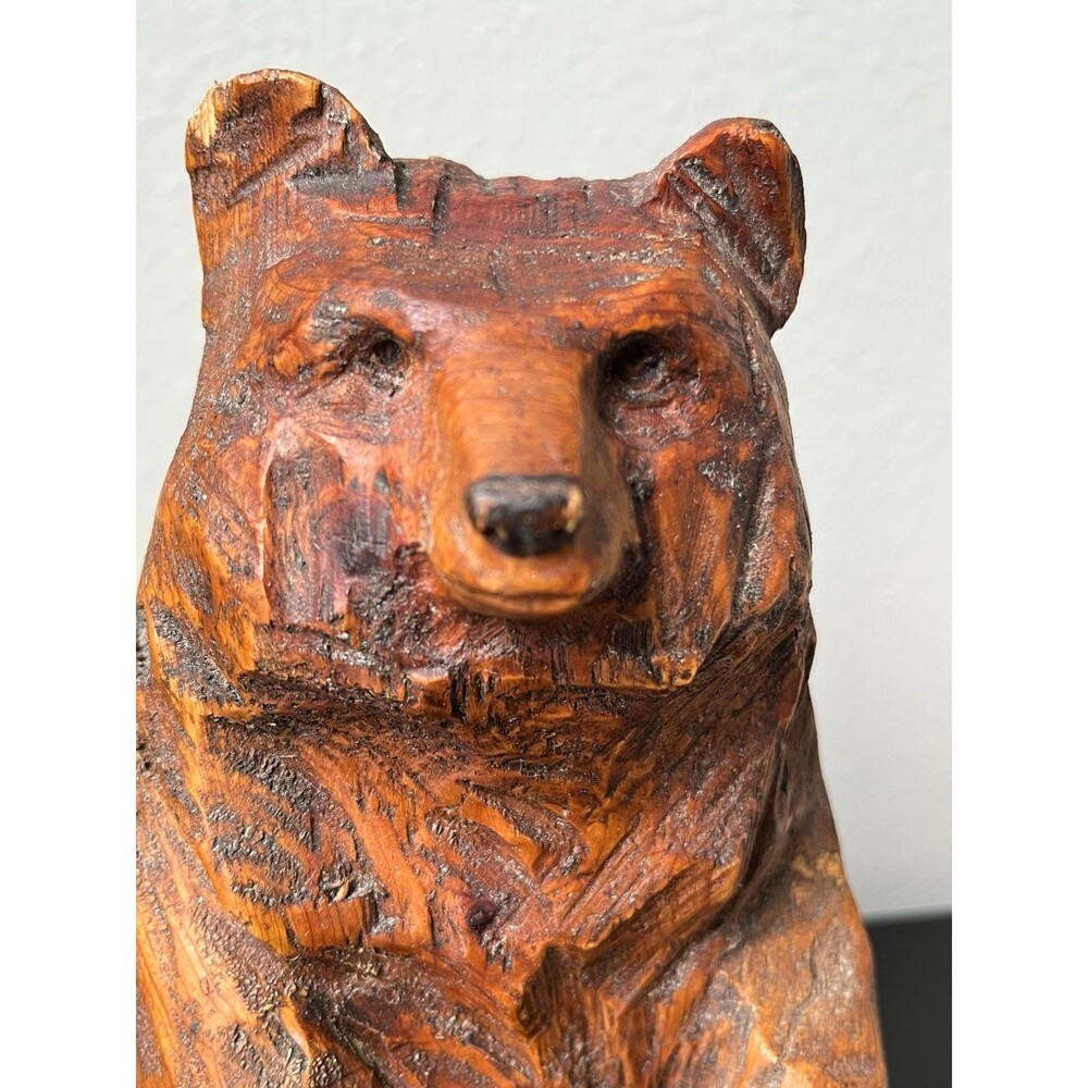 Signed Chad Haspels Hand Carved Wood Bear Sculpture Rustic Chainsaw Art.